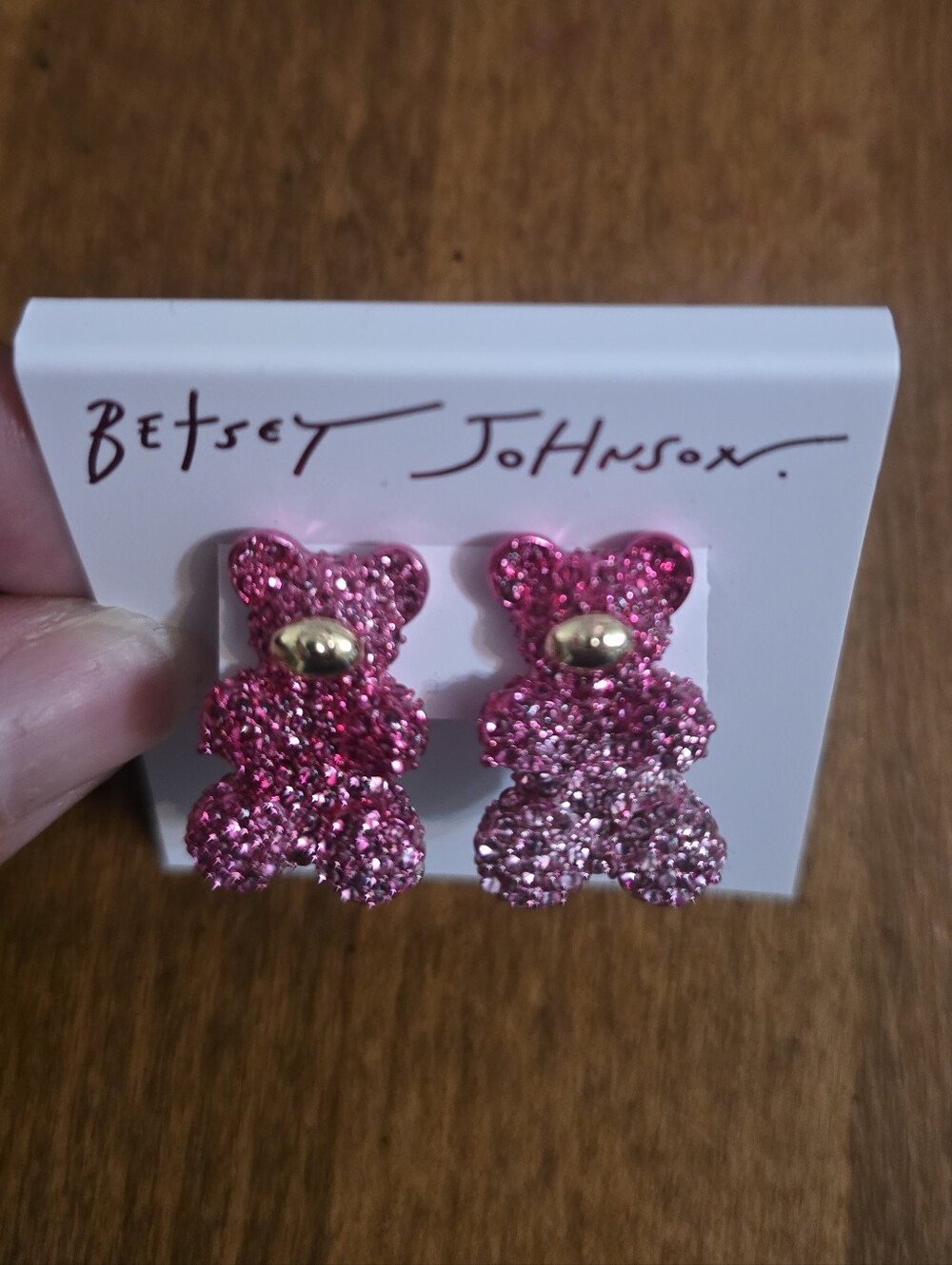 Betsey Johnson Pink Glitter Teddy Bear Earrings
